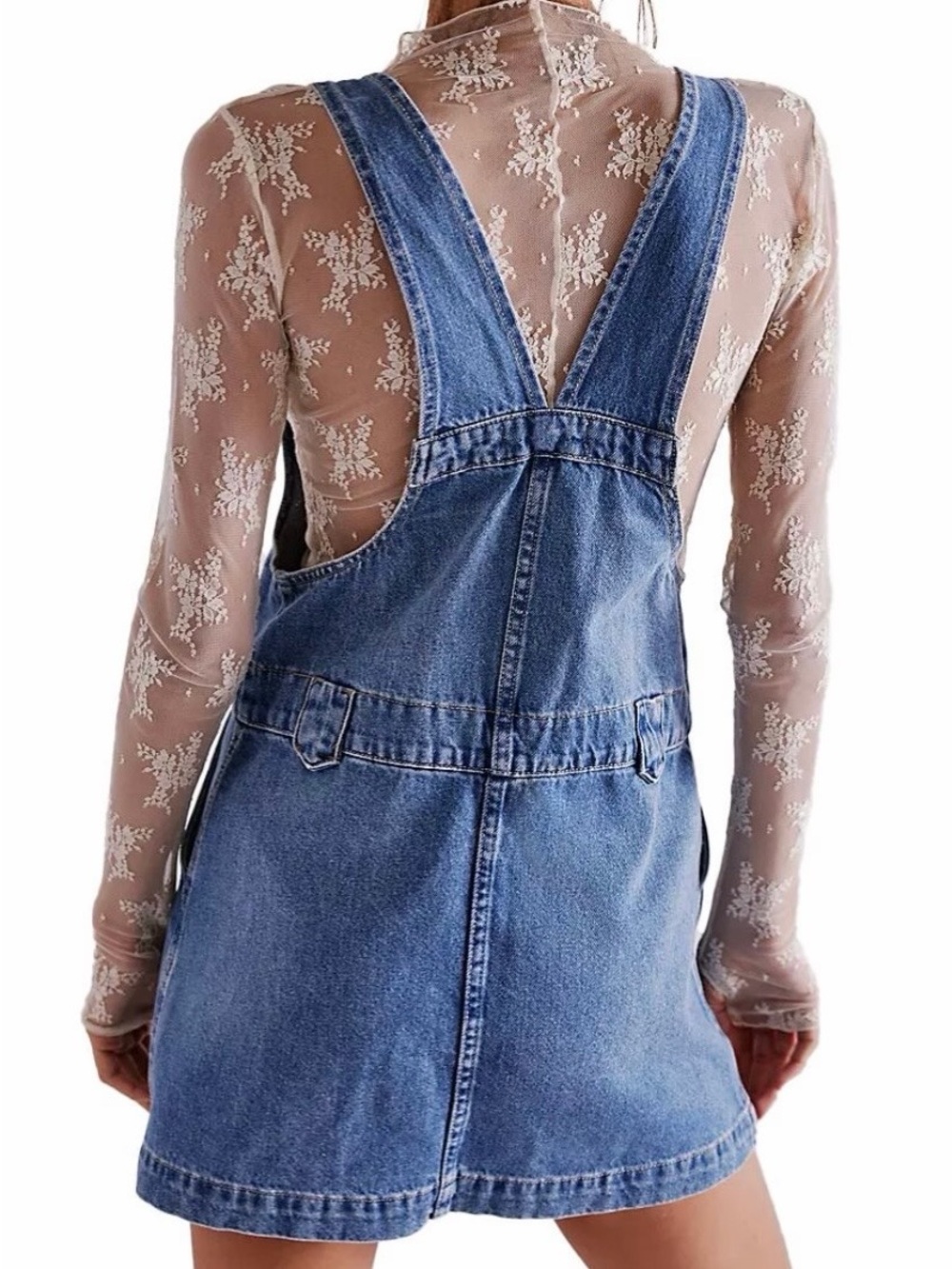 We The Free Edie Denim Skirtall Size Large Medium Blue Wash Cotton Overall Dress - Picture 7 of 9
